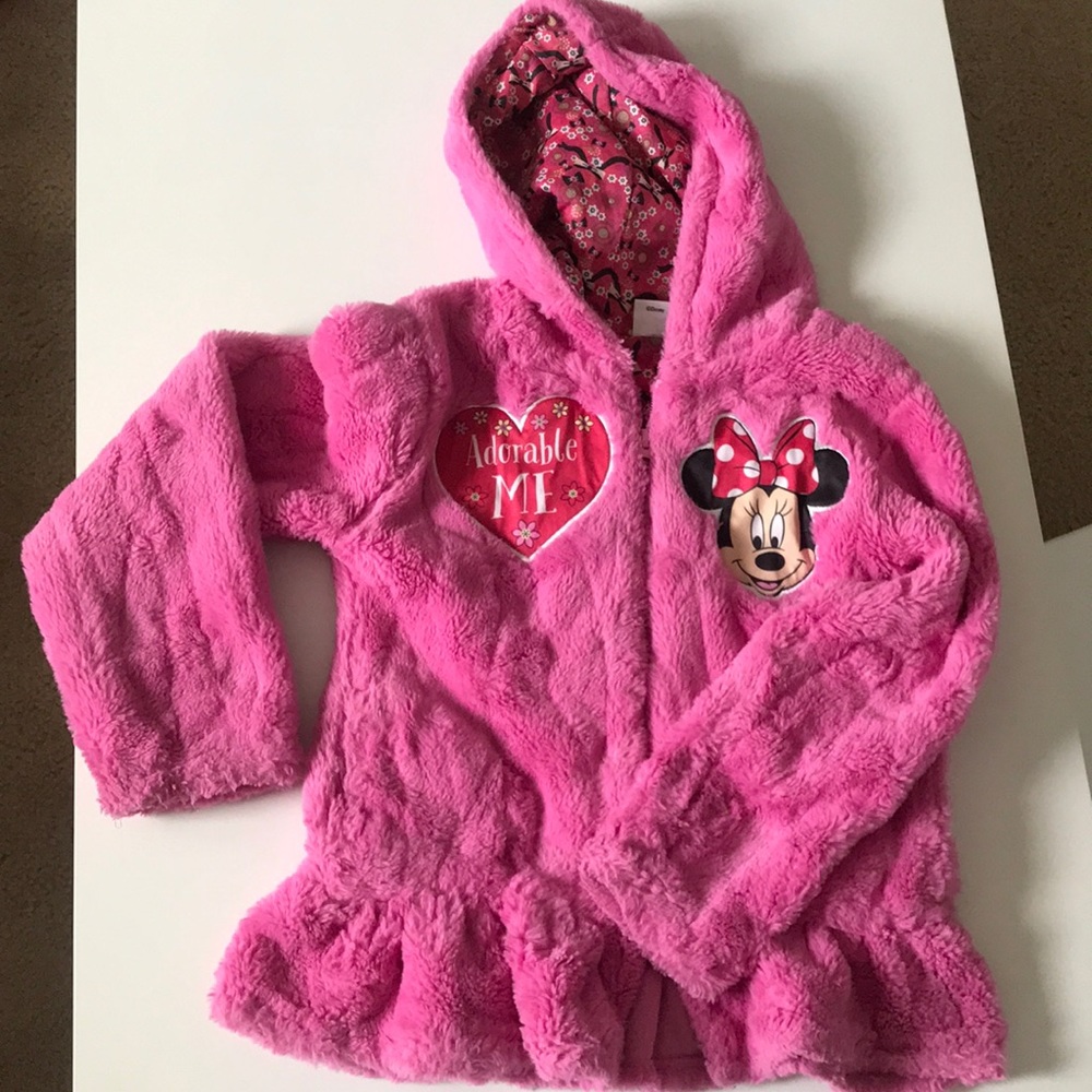 Disney girls mini mouse fur soft jacket(size 7)